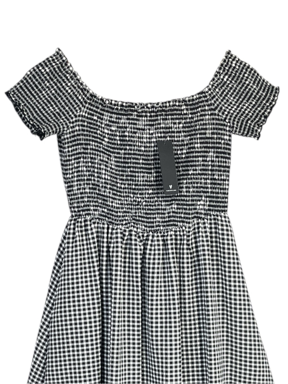 NWT Lulus Patsy Black and White Gingham Off-the-Shoulder Dress Size Medium - Picture 7 of 12